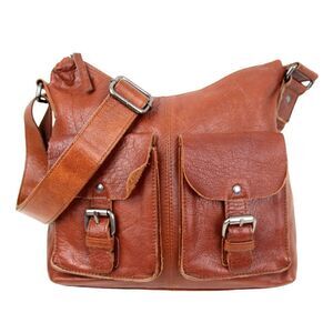 SPIKES & SPARROW BROWN GENUINE LEATHER SHOULDER BAG X-BODY ZIP TOP HANDBAG PURSE